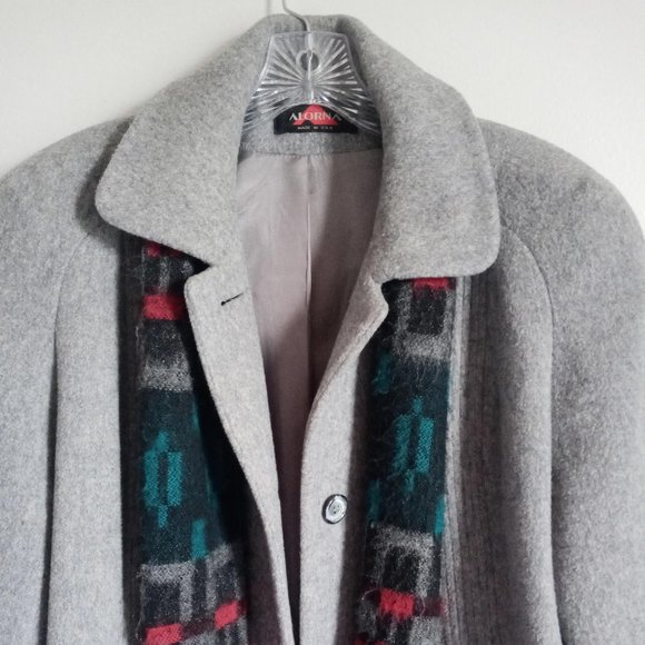 Wool Blend Gray Jacket Coat with Scarf - Picture 10 of 14